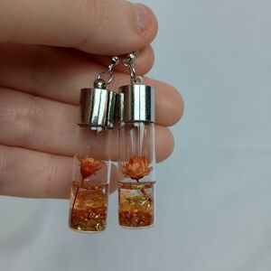 Handcrafted‎ Orange Flower Gift Earrings (#0288)